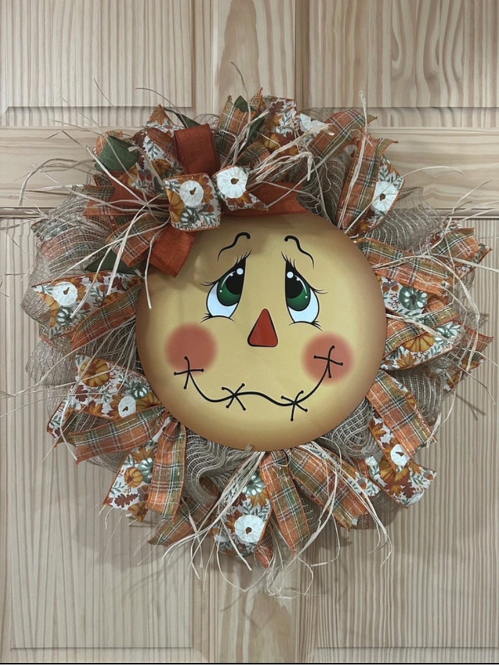 NEW Autumn Scarecrow Wreath - Orange & Cream